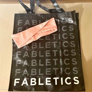 Fabletics 2️⃣Duo2️⃣ Large Black Reusable Tote & Light Pink/Peach Cloth Headband